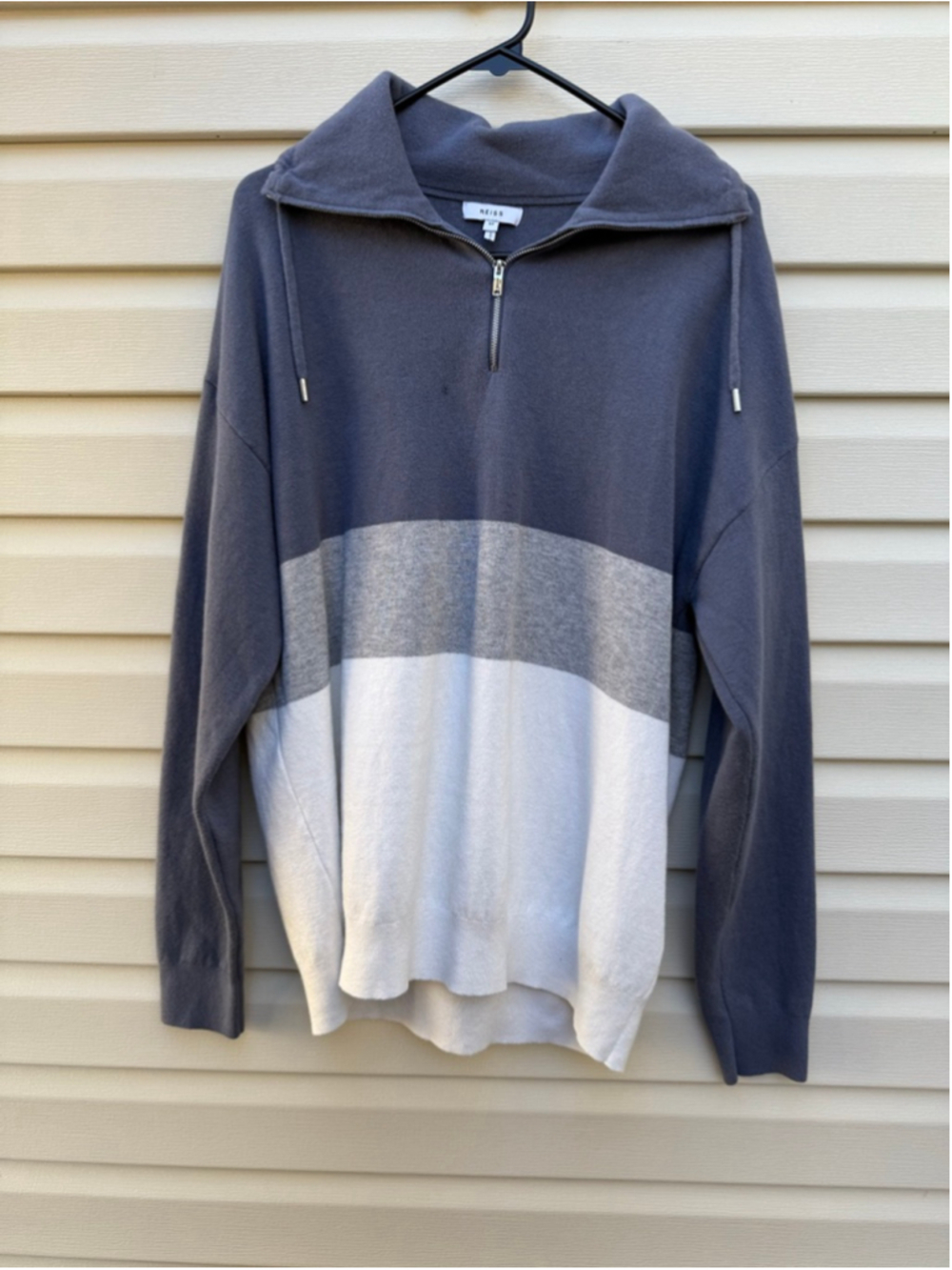 Reiss Airforce Sabre Half Zip Sweater Gray Blue Colorblock Pullover Medium - Picture 2 of 8